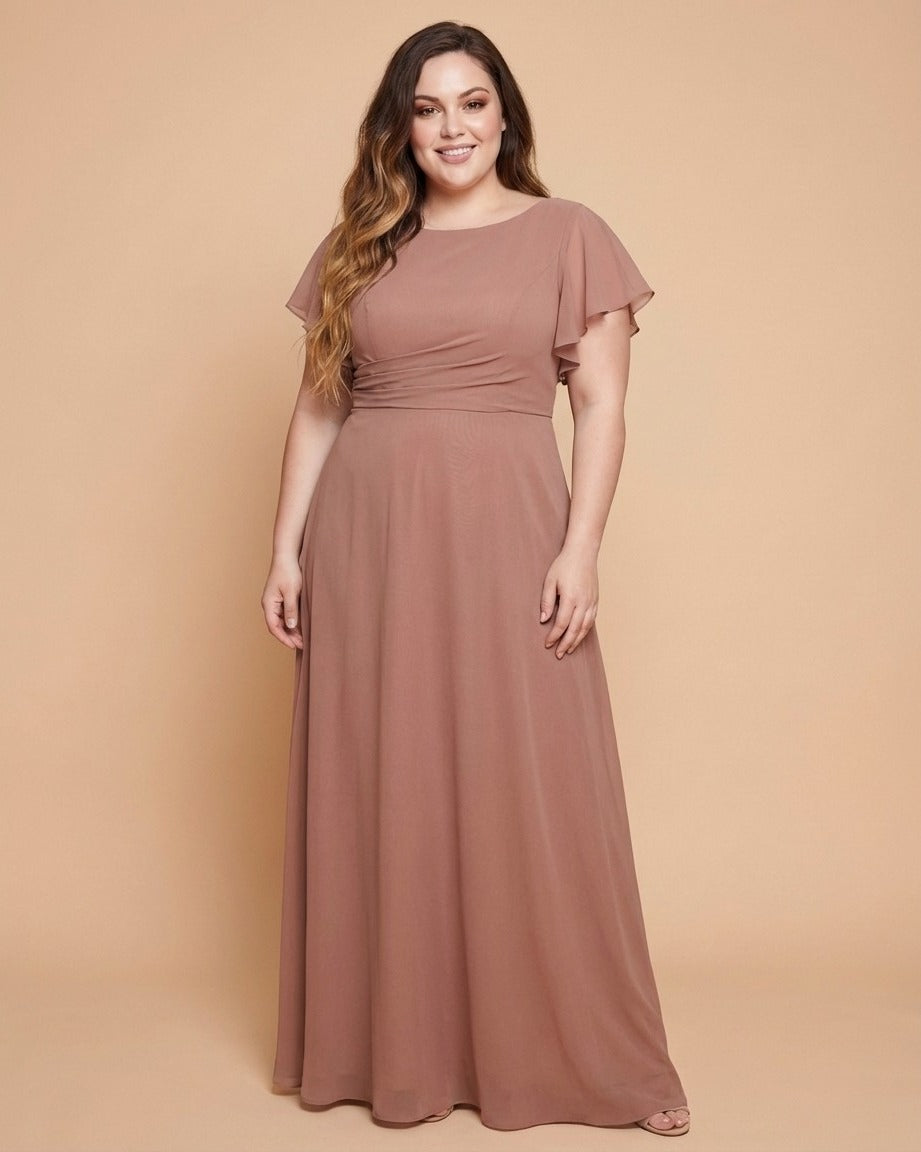 Avenleigh Plus Size Romantic A-Line Chiffon Pleated Bridesmaid Dress for Wedding - N0328