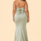 Plus Size Strapless Bridesmaid Dress with Cutout Back Bow and Slit