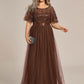 Plus Size Women's Embroidery Evening Dresses with Short Sleeve