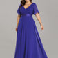 Plus Size Empire Waist V Back Bridesmaid Dress with Short Sleeves
