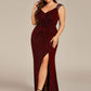Plus Size Sequin Shoulder Strap Wedding Guest Dress with Side Slit