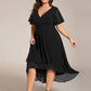Plus Size Chiffon Short Sleeves Pleated V-Neck A-Line Midi Wedding Guest Dress