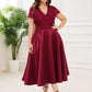 Plus Size V-neck Lace Bodice A-line Cocktail Dress with Pockets