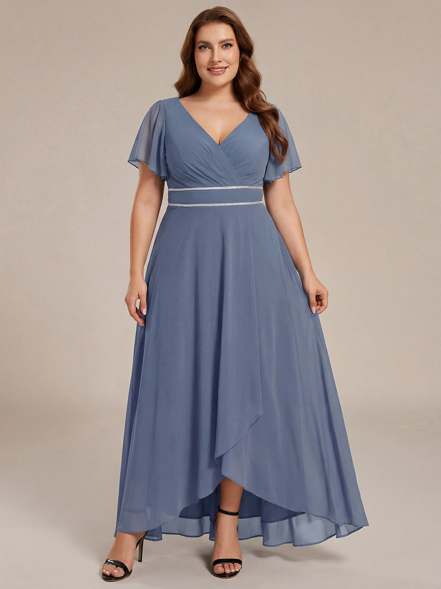 Plus Size V-Neck Rhinestone Waist Chiffon Maxi Formal Evening Dress