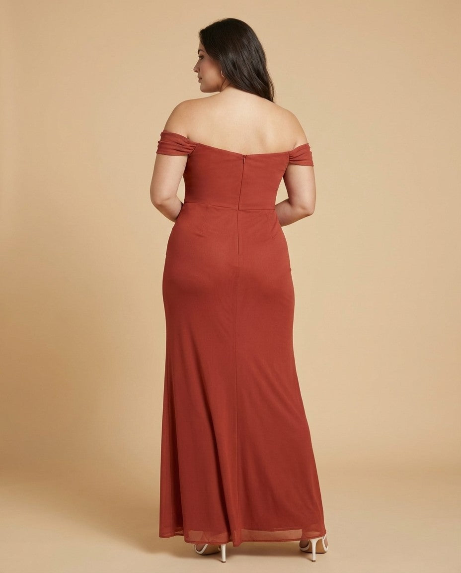Elanthia Elegant Stretch Mesh Plus Size Bridesmaid Dress for Weddings - N0348