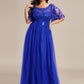 Plus Size Women's Embroidery Evening Dresses with Short Sleeve