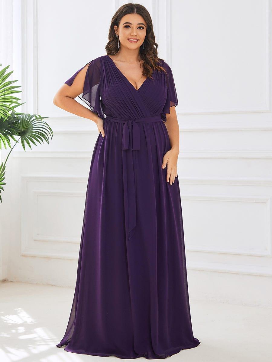 Plus Size Pleated Tie-Waist Chiffon Bridesmaid Dress