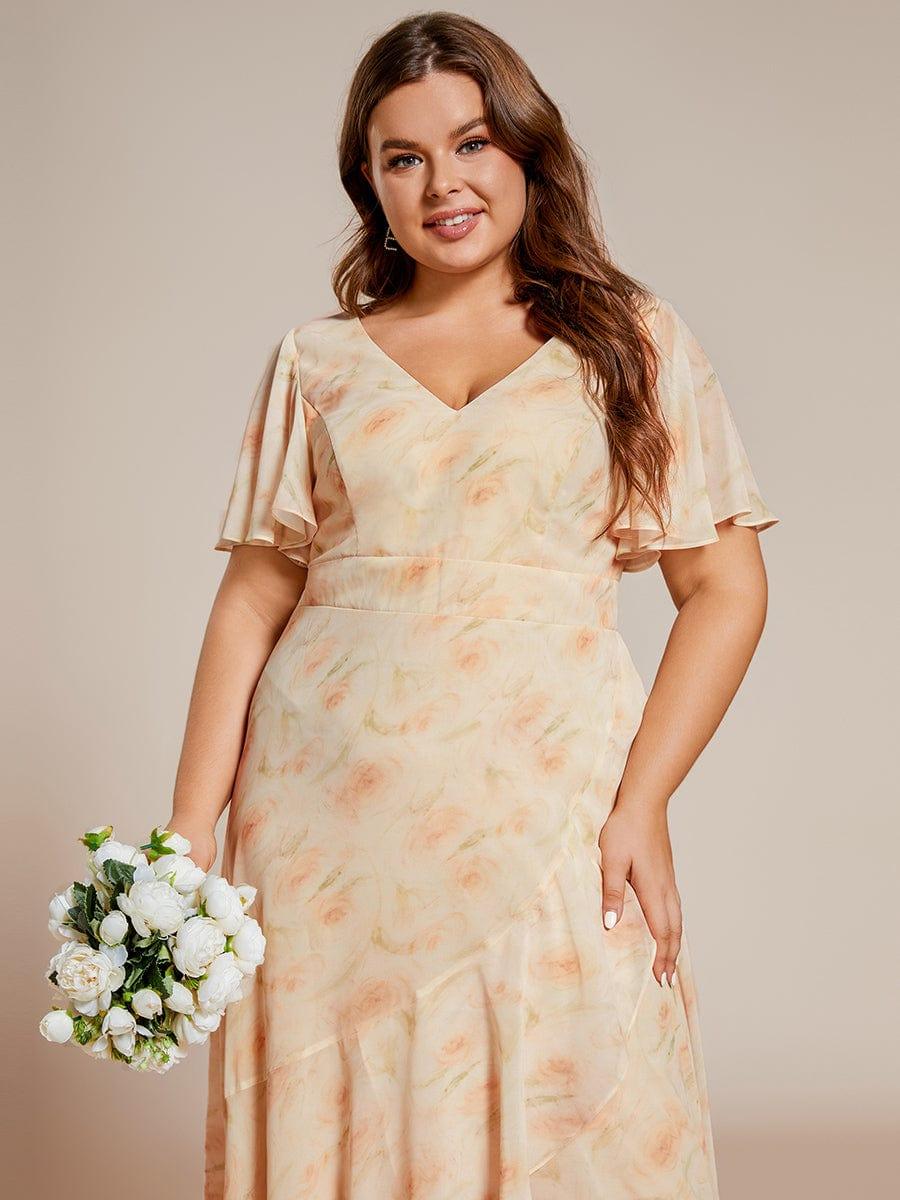 Plus Size Elegant Lotus Sleeves Chiffon Bridesmaid Dress