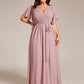 Plus Size Pleated Tie-Waist Chiffon Bridesmaid Dress