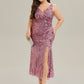 Plus Size Knotted Sequin Formal Evening Dress