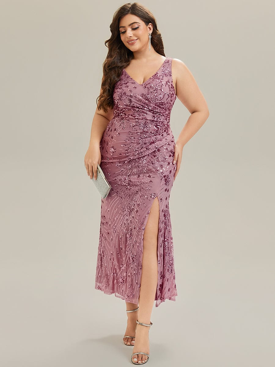 Plus Size Knotted Sequin Formal Evening Dress
