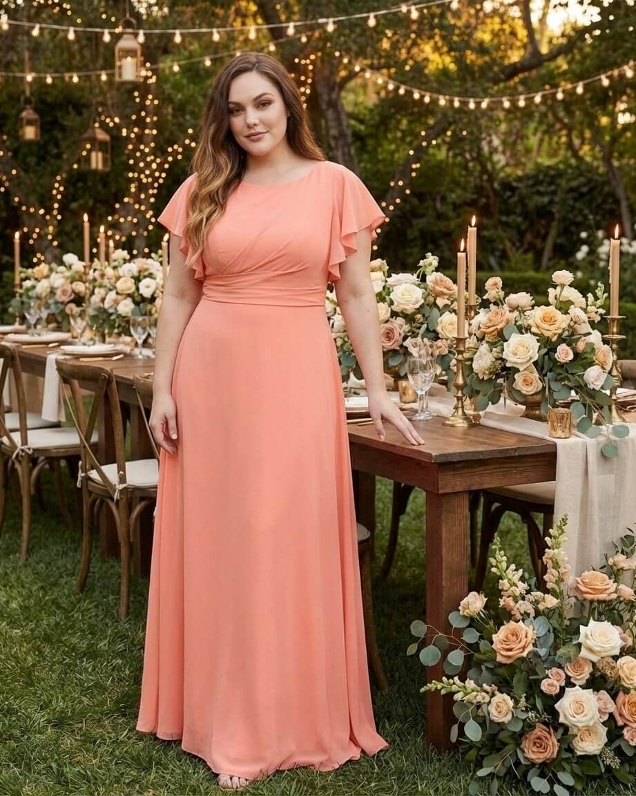 Avenleigh Plus Size Classic A-Line Chiffon Bridesmaid Dress Floor Length for Wedding - N0330