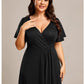 Plus Size Glitter Ruffled High-Low Front Slit Evening Dress
