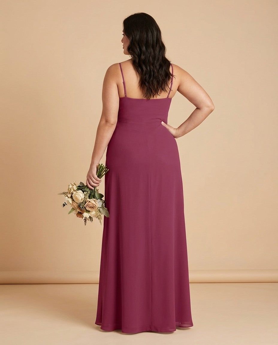 Silvarelle Plus Size Timeless Lace Sheath Floor Length Chiffon Bridesmaid Dress -N0366