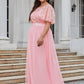 Plus Size Women's Embroidery Evening Dresses with Short Sleeve