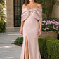Elegant Plus Size Bridesmaid Dress with Off Shoulder Bow Detail and Slit