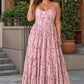 Romantic Floral Print Strapless Bridesmaid Dress with Open Back Detail