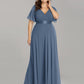 Plus Size Empire Waist V Back Bridesmaid Dress with Short Sleeves