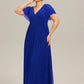 Plus Size V-Neck Glittery Short Sleeves Formal Evening Dress with Empire Waist