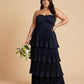 Chantarae Plus Size Romantic A-Line Ruffled Satin Bridesmaid Dress for Wedding Occasions -N0379