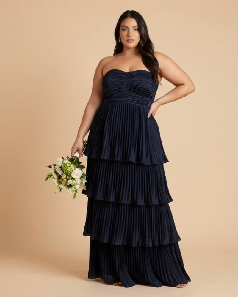 Chantarae Plus Size Romantic A-Line Ruffled Satin Bridesmaid Dress for Wedding Occasions -N0379