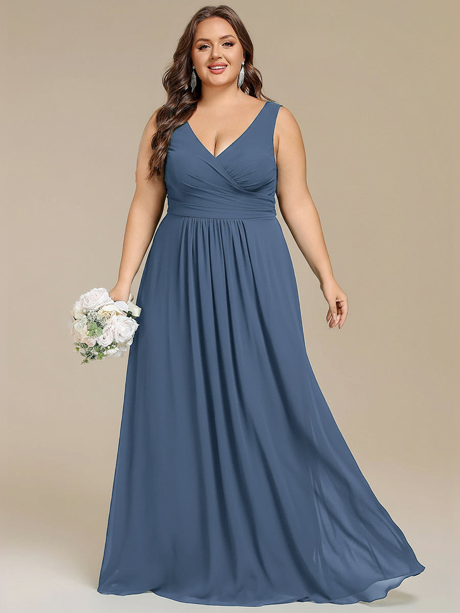 Plus Size Strapless V-Neck A-Line Lace-Up Bridesmaid Dress