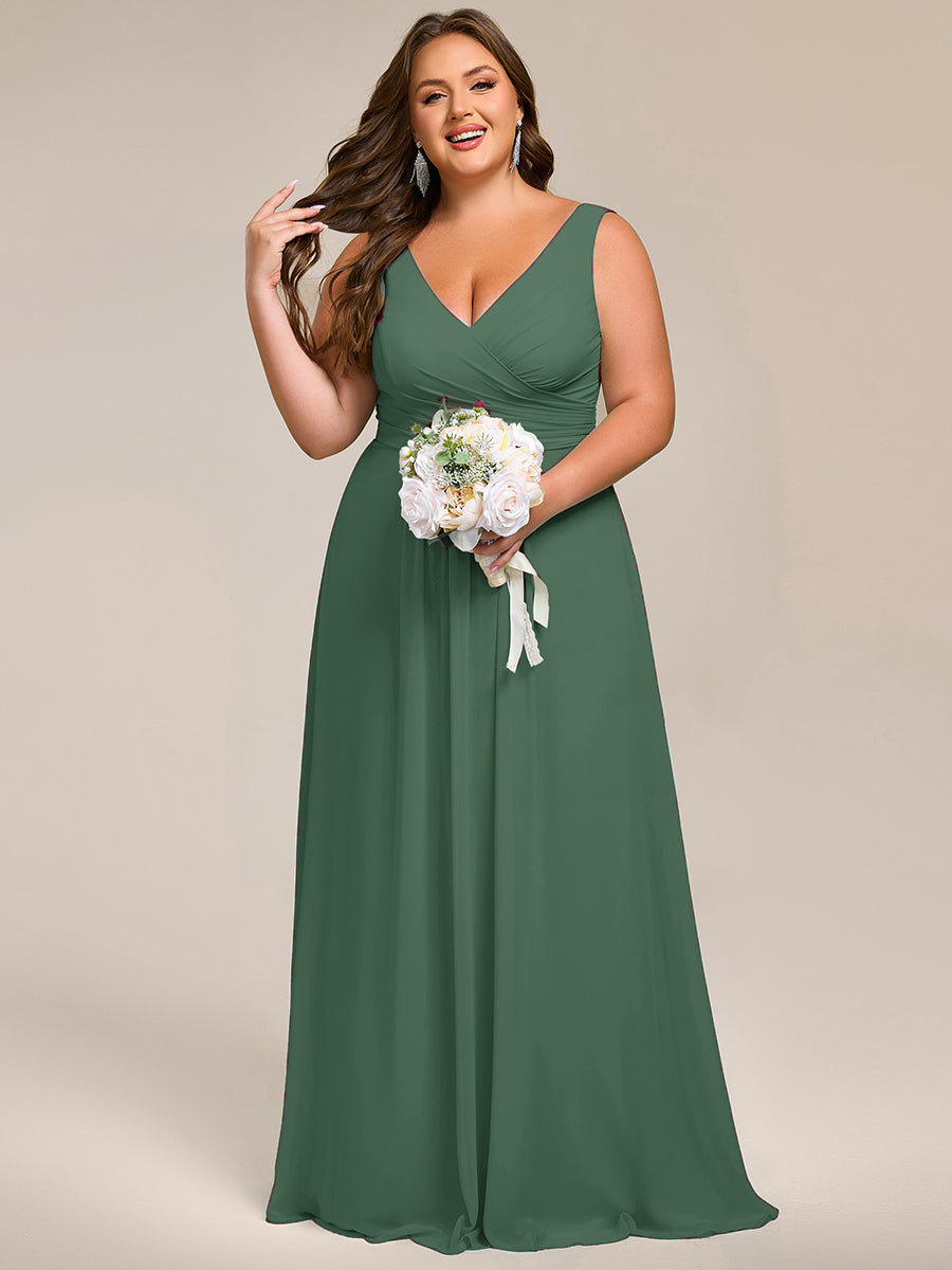 Plus Size Strapless V-Neck A-Line Lace-Up Bridesmaid Dress