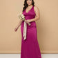 Silvarelle Elegant Stretch Satin Plus Size Bridesmaid Dress with Lace Trim for Weddings - N0359