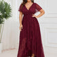 Plus Size Short Sleeve Ruffled V-Neck A-Line Lace Wedding Guest Dress