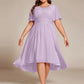Plus Size Pleated Round Neckline A-Line Midi Chiffon Wedding Guest Dress