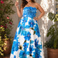 Plus Size Strapless Floral Beaded Evening Gown in Ivory Blue for Weddings and Formal Events