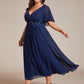 Plus Size Elegant Short Sleeves V-Neck Floral Applique Wedding Guest Dress