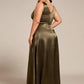Plus Size Satin Maxi Formal Dress with Pockets