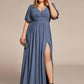 Plus Size V-Neck Front Slit Chiffon Evening Dress