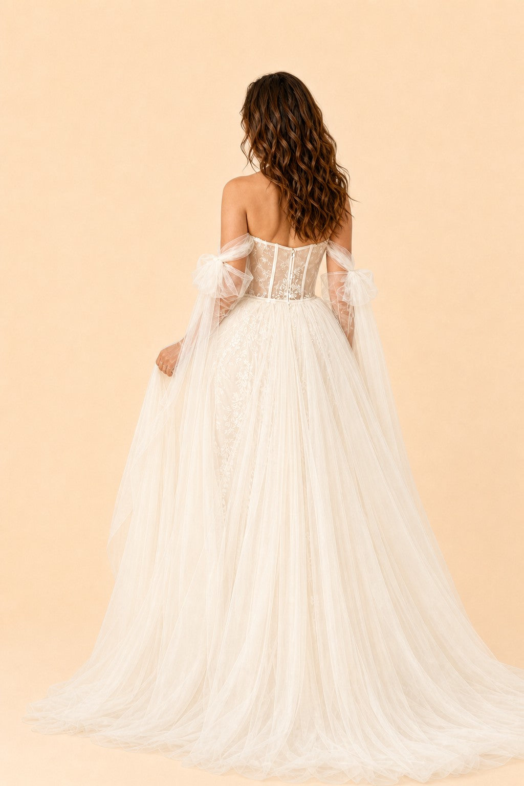 Plus Size Bridal Gown Off Shoulder with Removable Skirt Romantic Bow Detail