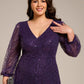 Plus Size V-Neck Lantern Long Sleeve Sequin A-Line Evening Dress