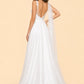 Plus Size A-Line Wedding Dress with Asymmetric Sleeve Lace Panels Open Back and Pockets