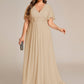 Plus Size Floral Applique Short Sleeve A-Line Chiffon Formal Evening Dress
