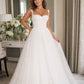 Plus Size A-Line Wedding Dress with Basque Waist and Lace Up Back
