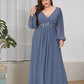 Stylish Plus Size Chiffon Formal Evening Dresses with Long Lantern Sleeves