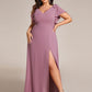 Plus Size Split Ruffles Sleeves with Bowknot Double V-neck Chiffon Bridesmaid Dress