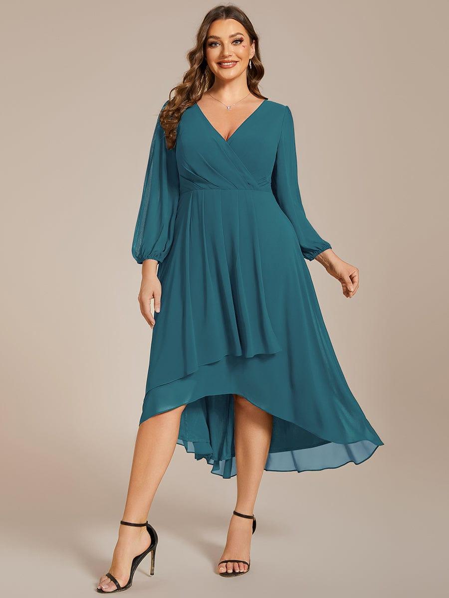 Plus Size Chiffon A-Line 3/4 Sleeves Asymmetrical Hem Wedding Guest Dress