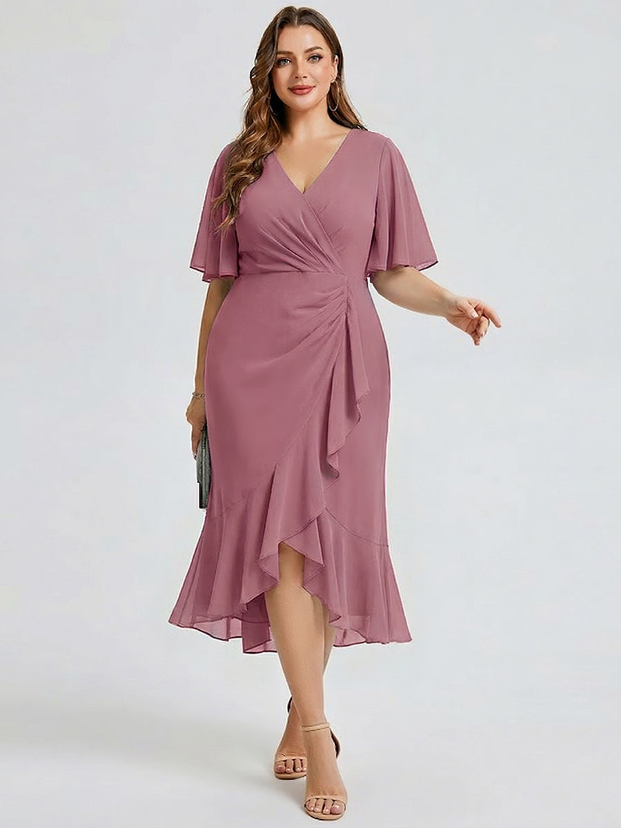 Plus Size Printed Mermaid Chiffon Wedding Guest Dress