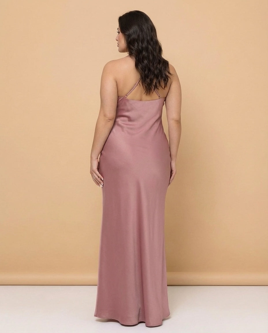 Silvarelle Elegant Stretch Satin Plus Size Bridesmaid Dress with Lace Trim for Weddings - N0359