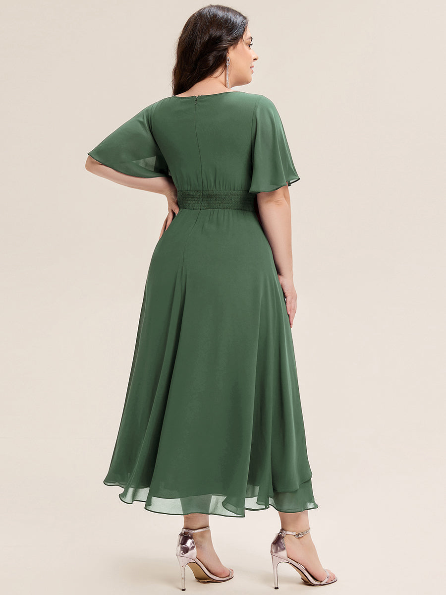 Plus Size Chiffon Ruffle Sleeve Formal Dress