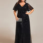 Plus Size See-Through Short Sleeves Maxi Sequin Formal Evening Dress
