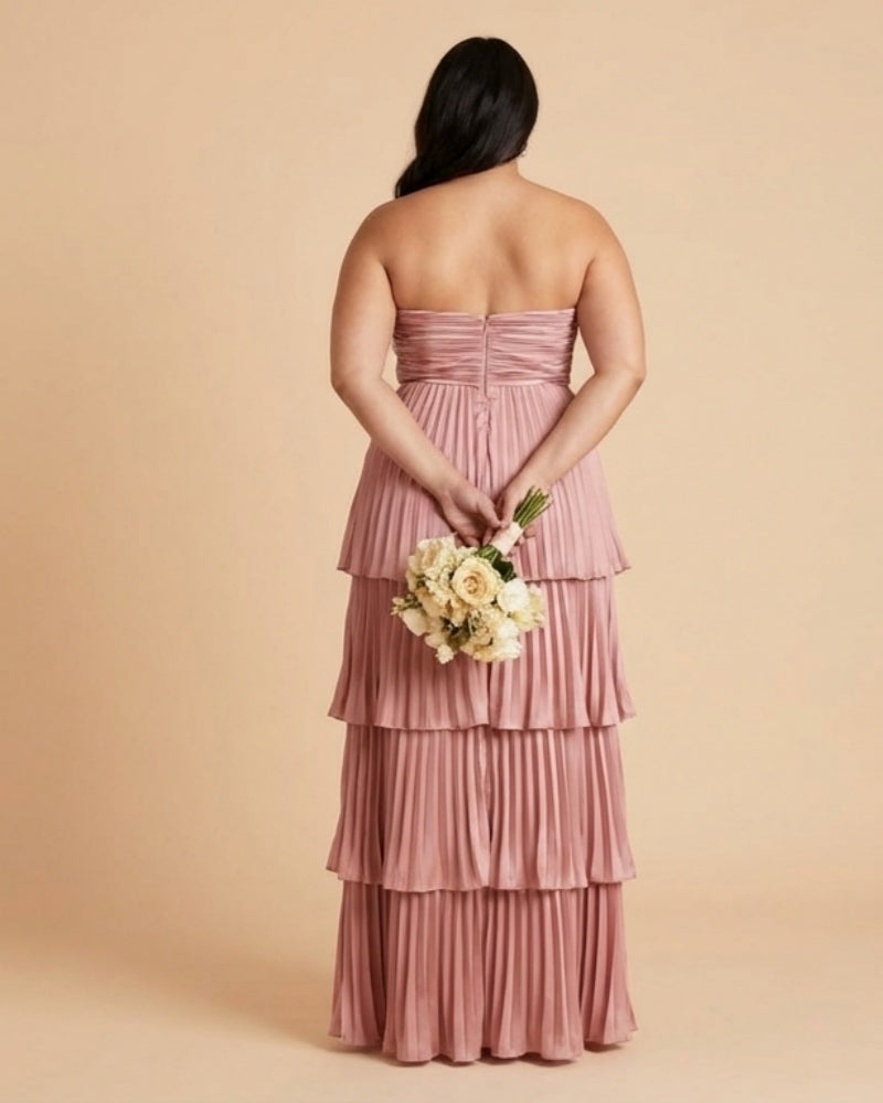 Chantarae Soft Satin Ruffled A-Line Plus Size Bridesmaid Dress for Wedding Parties - N0382