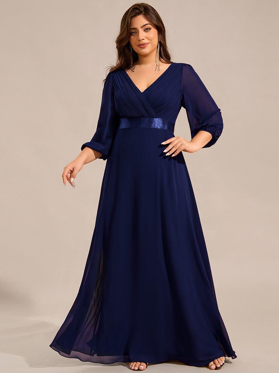 Plus Size Empire Waist Pleated Chiffon Long Sleeves Formal Evening Dress