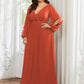 Stylish Plus Size Chiffon Formal Evening Dresses with Long Lantern Sleeves