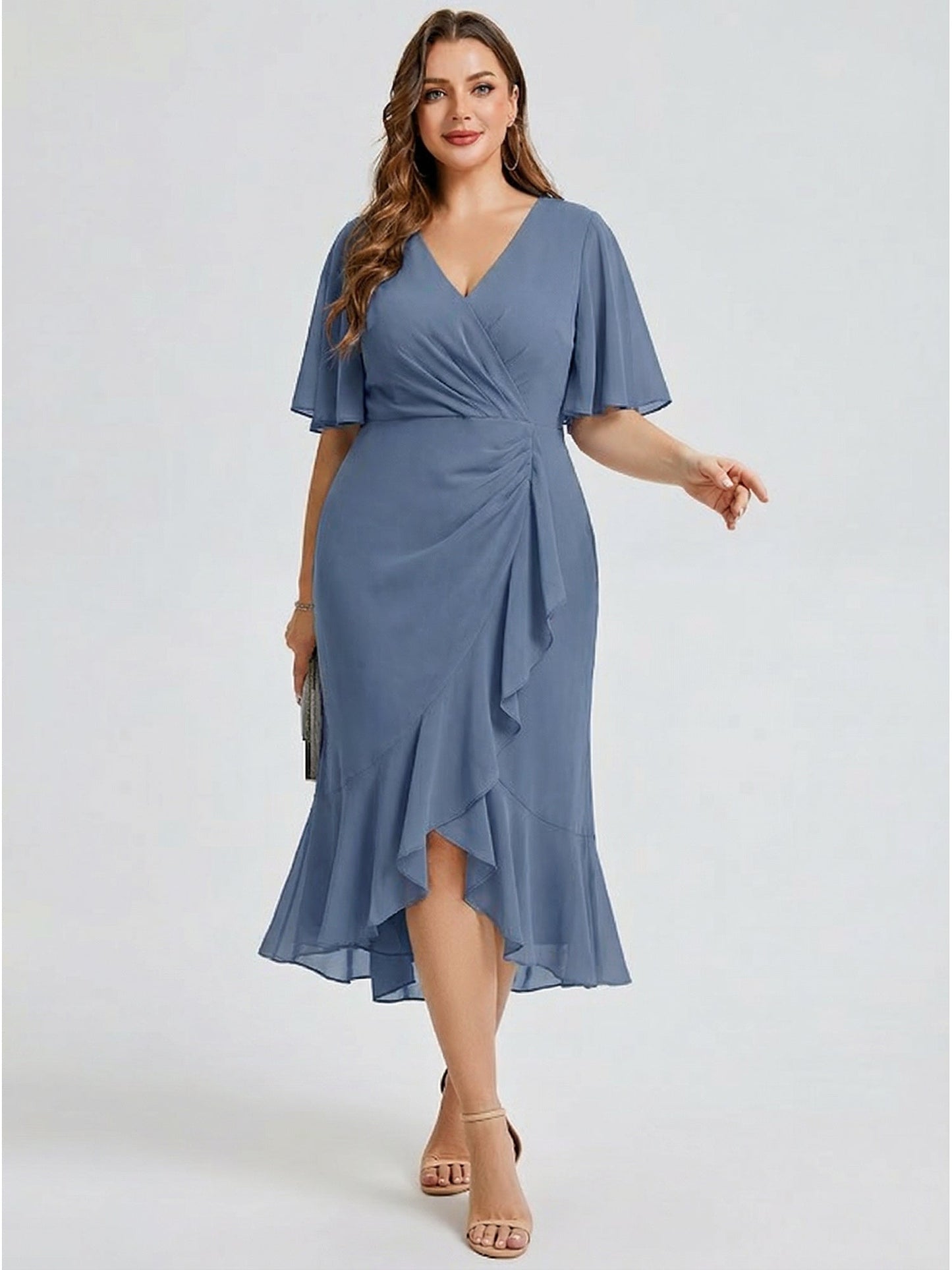 Plus Size Printed Mermaid Chiffon Wedding Guest Dress